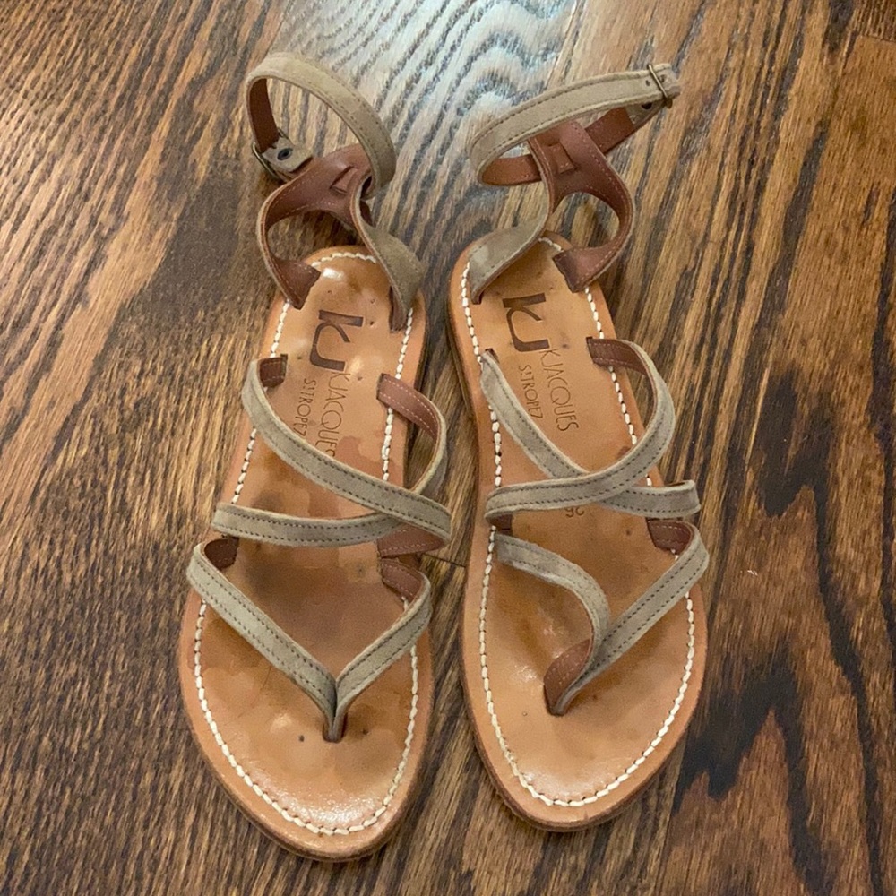 K.Jacques strappy flat sandal sage green suede 36